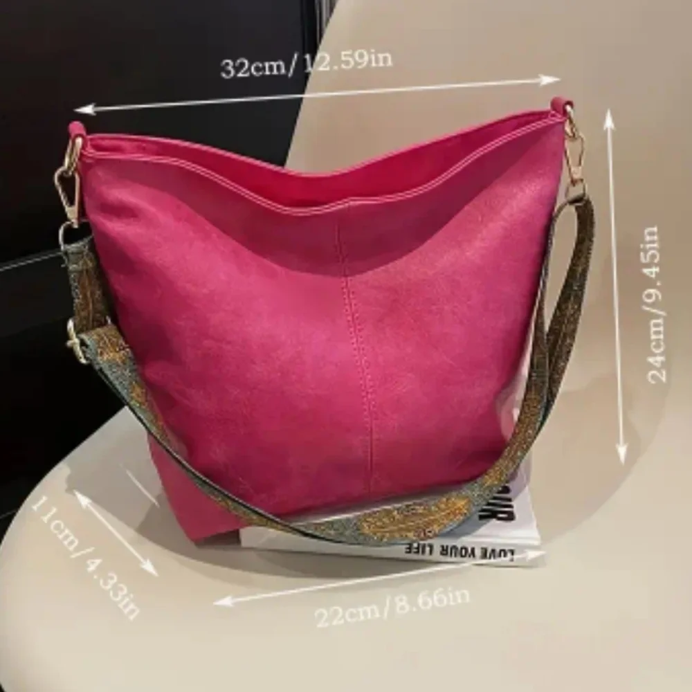 Boho Shoulder Bag Medium Size Hot Pink